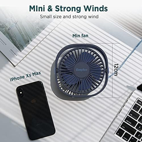 EasyAcc USB Desk Fan, 3 Speeds USB Powered Fan, 360° Rotatable Personal Table Fan for Home Office (No Battery)