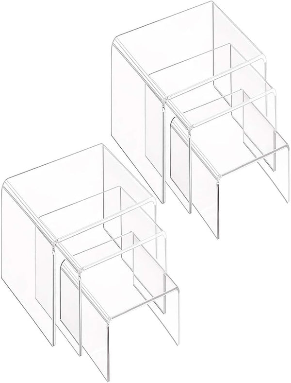 6-Pack Clear Acrylic Display Risers, Showcase Shelf for Figures, Cupcakes, Jewelry Display Stands - 3 Large Size