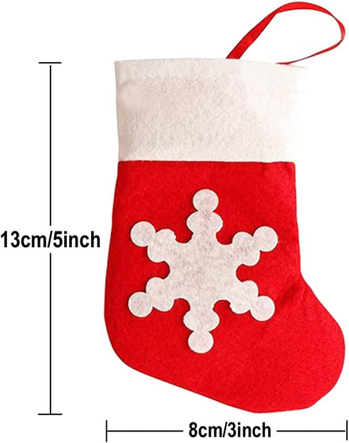 12Pcs Mini Christmas Stockings Snowflake Holders for Candy, Knife, Spoon, Fork, and Xmas Table Decorations