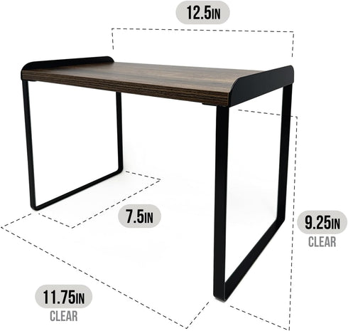Mitus Tiered Wood Shelf Organizer for Kitchen Counter, Bathroom, Pantry, Office Desk, 12" Wide Walnut Brown and Black