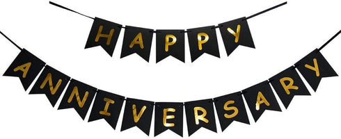 Happy Anniversary Banner - Party Hanging Paper Fans Decoration for Birthday Wedding