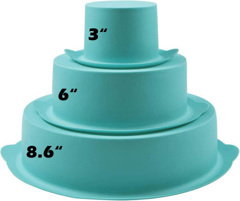 Webake Round Cake Pan Set - 3 Tier Cake Layer Tin, 8 Inch, 6 Inch, 3 Inch - Silicone Baking Molds for Parties