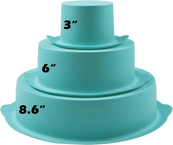 Webake Round Cake Pan Set - 3 Tier Cake Layer Tin, 8 Inch, 6 Inch, 3 Inch - Silicone Baking Molds for Parties