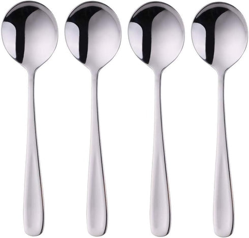 7-Inch Baikai Bouillon Soup Spoons, 18/10 Stainless Steel Finished Table Dinner Spoons Set of 4
