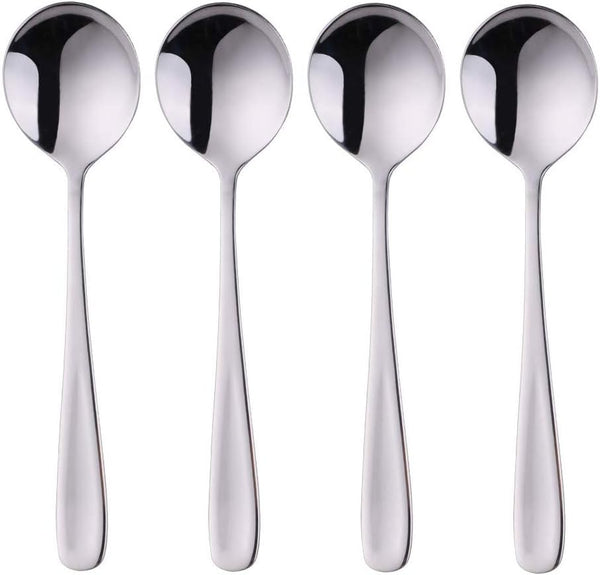 7-Inch Baikai Bouillon Soup Spoons, 18/10 Stainless Steel Finished Table Dinner Spoons Set of 4