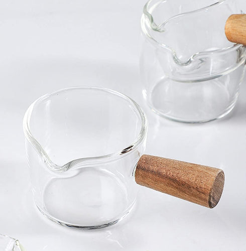Glass Creamer Coffee Milk Sauce Serving Pitcher with Wood Handle