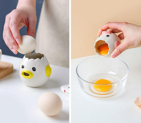 LuoCoCo Cute Egg Separator, Ceramics Vomiting Chicken Egg Yolk White Separator, Kitchen Gadget Baking Tool (Yellow)