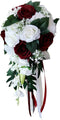 Artificial Rose Bouquet for Wedding Bride, White + Wine Red Bouquet for Home Holiday Party Supplies