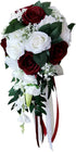 Artificial Rose Bouquet for Wedding Bride, White + Wine Red Bouquet for Home Holiday Party Supplies