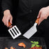 2 PCS Metal Spatula for Cast Iron Skillet, Stainless Steel Slotted Turner with Wood Handle, Flat Top Grill Spatulas