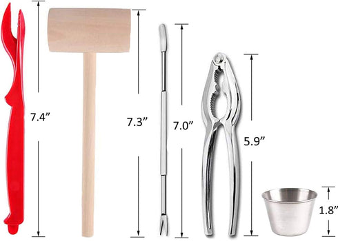 Artcome 22 Piece Seafood Tools Set for 4 People with 4 Lobster Crab Crackers, 4 Shellers, 6 Forks, 4 Cups, 4 Mallets