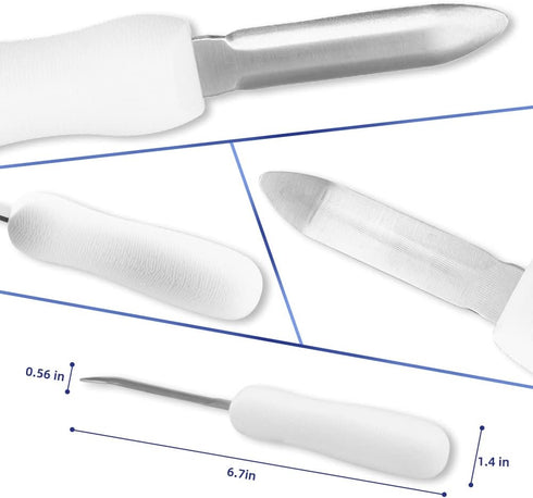 4Pcs Oyster Shucking Knife White Oyster Opener Stainless Steel Oyster Shucker New Haven Style with Non-slip Handle