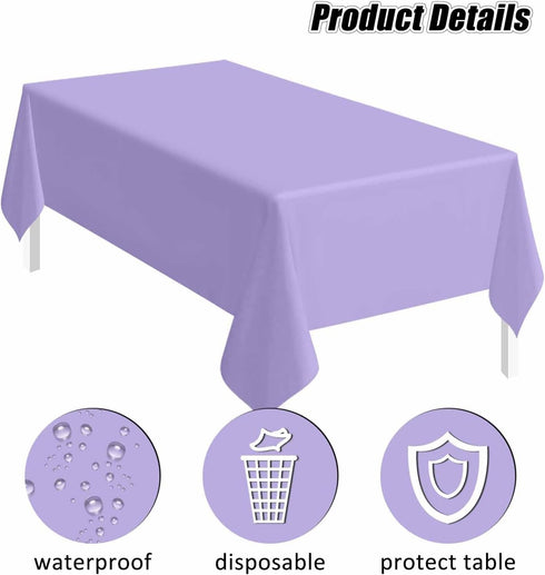 2 Pack 54 108 SietDESEO Light Purple Plastic Tablecloth Rectangle x Lavender Disposable Table Cloth Plastic Lavender