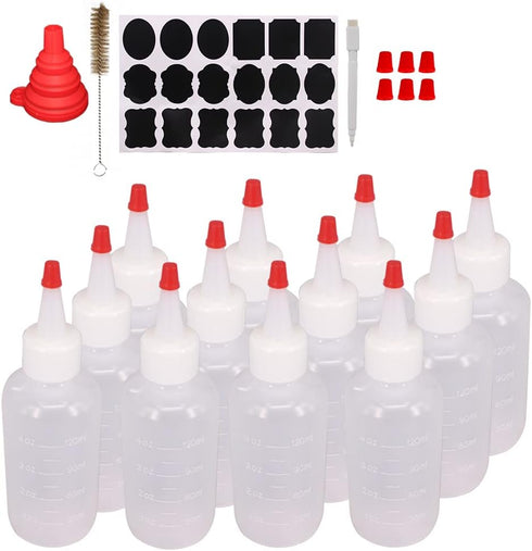 12 Pack Empty 4-Ounce Plastic Squeeze Bottles with Red Tip Caps, Multipurpose Squirt Bottle for Various Uses
