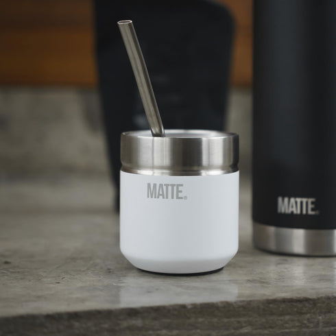 Matte - Mate Gourd/Tea Cup Set - 6.5 Ounce Yerba Mate Gourd Cup and Bombilla, Stainless Steel Design