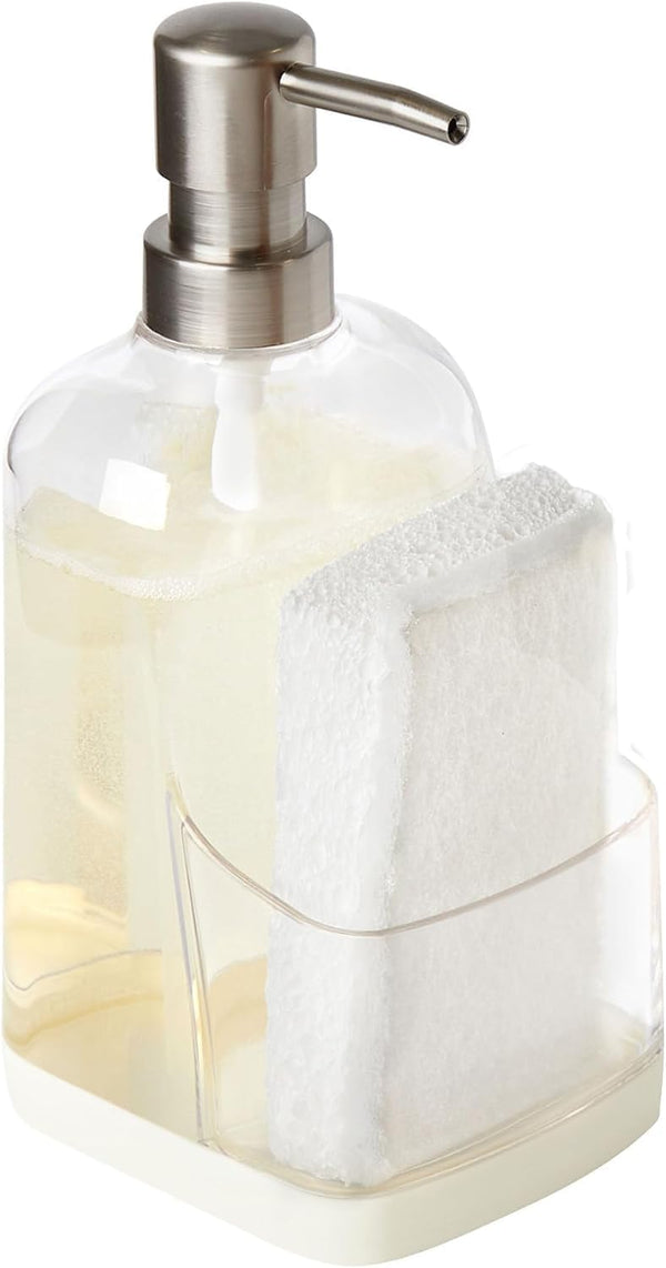 Spectrum Cora Kitchen Soap Dispenser with Sponge Holder for Kitchen Sink Organization,
