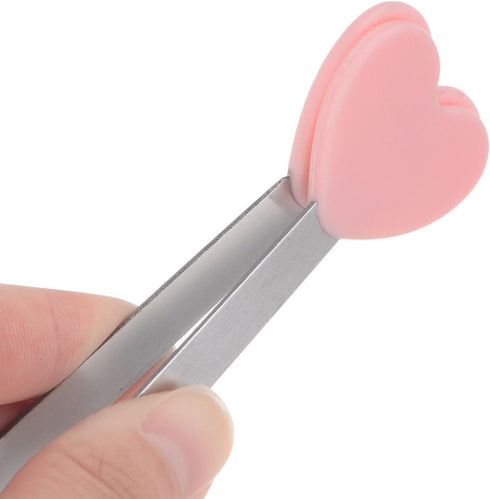 Mini Food Tongs 5.3" Heart Shape Stainless Steel with Silicone Tips, Small Cooking Tongs for Grilling and BBQ (Pink)