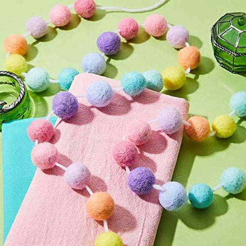 WILLBOND 3 Pieces Wool Felt Rainbow Ball Garland, 6.5 ft Long Colorful Pom Pom Garland for Easter, Halloween