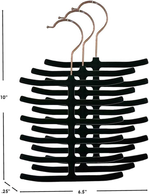 Home Basics 3-Pack Non-Slip Velvet Tie Hanger Organizer Rack, 360° Rotatable Hook, Holds 12 Ties Each