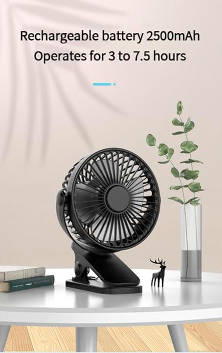 Mini Clip on Fan, 4 Inches - 2500mAh Rechargeable Battery Operated Stroller Fan for Bed, Outdoors, Car Seat, Gym (White)