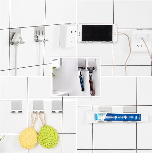Razor Holder Shaver Hook Hanger Stand (2 Pack), Self Adhesive Stainless Steel Heavy Duty Utility Storage Hook for