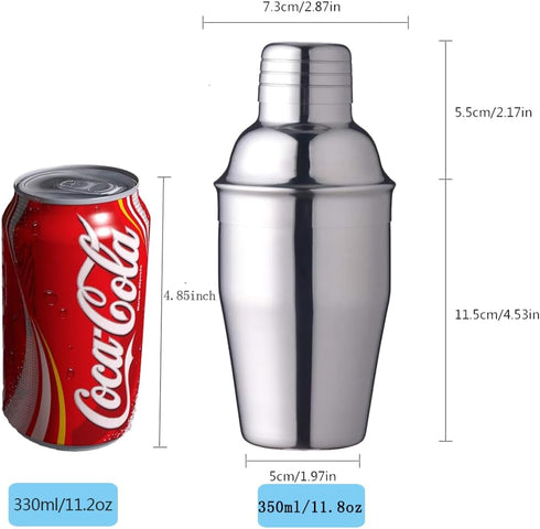 12oz Stainless Steel Cocktail Shaker, Small Single Bar Shaker for Martini Margarita Alcohol Drink Mixer