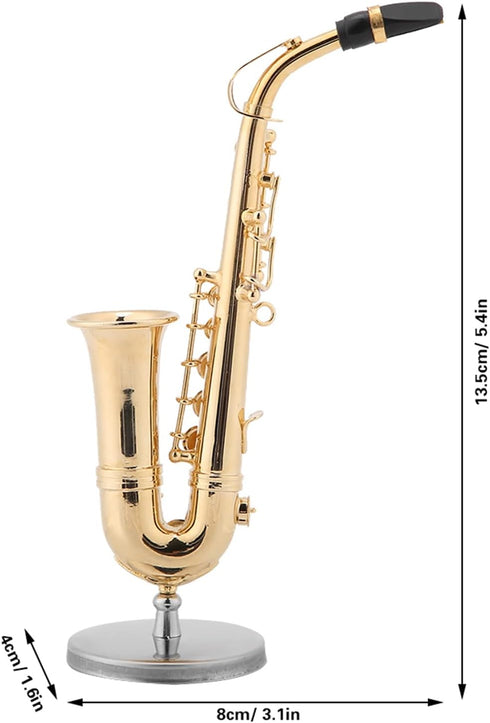 Instrument Ornament Gold Plated Miniature Saxophone Ornament Replica Musical Model with Gift Case for Christmas