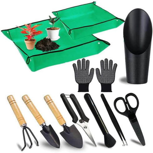 WNJ 2 PCS Waterproof Plant Repotting Mat, Foldable Indoor Potting Mats, 12 PCS Succulent Tool Set, Square Garden Tray,