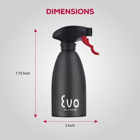 Evo Oil Sprayer 18/8 Stainless Steel Non-Aerosol for Olive, Cooking Oils, Vinegars, Black, 16-Ounce Capacity
