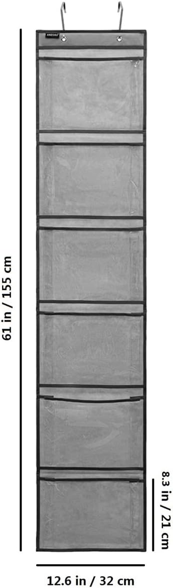 Extra Large Pockets Shoe Organizer - Over the Door Hanging Shoe Holder with 6 Large Pockets for Closet (Grey)