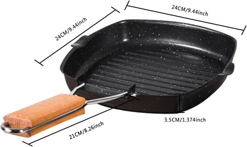 Non-stick Grill Pan with Folding Handle for Meat, Fish and Vegetables For All Heat Sources 24cm/9.4IN for Stove Tops, Induction, Black by MasonOL20
