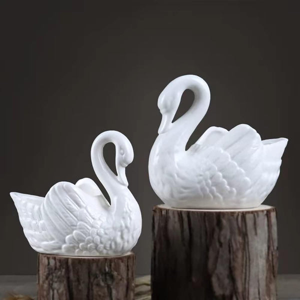 White Ceramic Swan Flowerpot, Medium Temperature Porcelain, Succulent Flowerpot, Pack of 2, Candle Holder