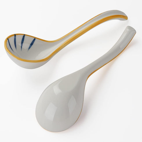 Ceramic Soup Spoons Set of 4, Long Handle Porcelain Japanese Soup Spoons for Pho Ramen Noodles
