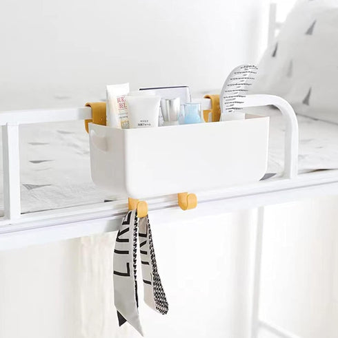 Bedside Hanging Caddy, Plastic Hanging Storage Shelf Holder Organizer for Phone Glasses Bottle Office Supplies in Dorm Room Bathroom Camper Rv - White (Caddy) by MEVOPHEE