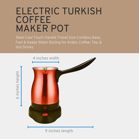 Electric Turkish Coffee Maker, Premium Quality Stainless Steel, Travel Size, Fast Boil for Arabic & Greek Coffee