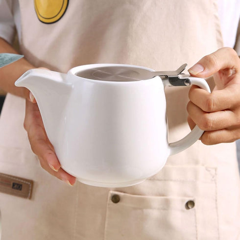 Ceramic Teapot with Stainless Steel Infuser - Heat Resistant 500ml/17oz Tea Pot for Loose and Blooming Tea