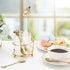 ELLDOO Coffee Spoon Set with 8 Gold Leaf Stainless Steel Spoons and Clear Glass Holder for Mixing