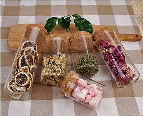 2Pcs 300ml/10oz Clear Glass Bottles with Cork Stopper - Empty Refillable Storage Container for Dry Food Goods