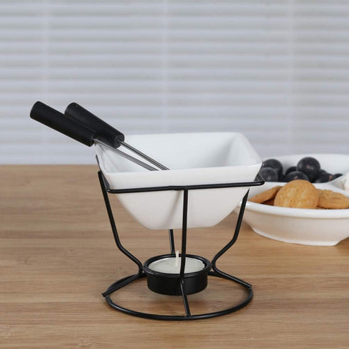 YARNOW Ceramic Butter Warmer Fondue Pot with Tealight Candle, Chocolate Melt Pot for Cheese and Chocolate