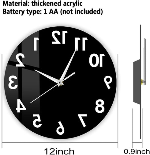The Geeky Days Reverse Wall Clock - 12 inch Unusual Numbers Backwards Modern Decorative Clock for Your Wall
