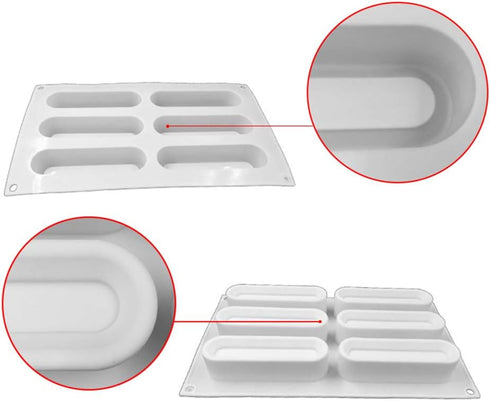OCPO KITCHEN 6-Cavity Eclair Silicone Mold for Baking Mousse Cake, French Dessert, Pastry, Chocolate, Ice Cream