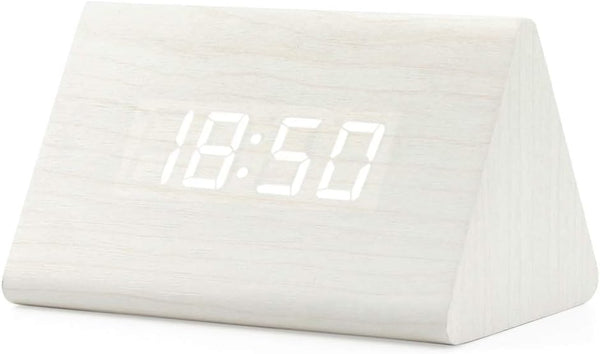 OCT17 Wooden Wood Clock, New Version LED Alarm Digital Desk Clock Adjustable Brightness, Displays Time Date Temperature