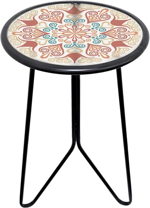 LIFFY Outdoor Metal Side Table,12" Small Outdoor Accent Table with Glass Top,Indoor