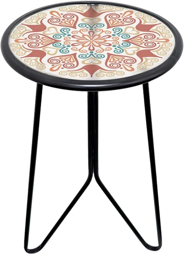 LIFFY Outdoor Metal Side Table,12" Small Outdoor Accent Table with Glass Top,Indoor