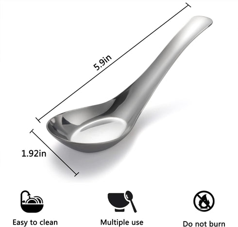Set of 6 Stainless Steel Soup Spoons, Mirror Polished Chinese Dinner Spoons for Bouillon, Dessert, and Cereal