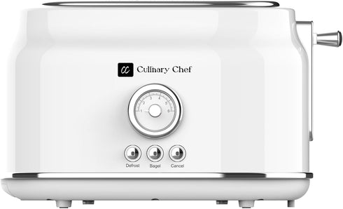 CULINARY CHEF 2 Slice Toaster - Retro Style, Wide Slot for Bread, 5 Adjustable Toast Settings, White