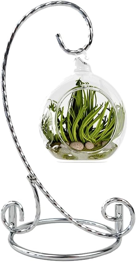 6 Inch Cute Ornament Display Stand,Twisted Silver Ornament Hanger Stand for Hanging Glass Globe, Air Plant Terrarium