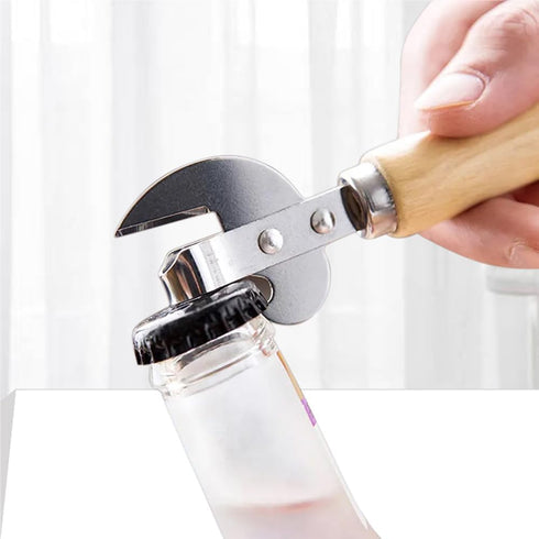 3 PACK Stainless Steel Kitchen Utensil Multifunctional Lid Remover with Wood Handle, Bottle Punch Can Opener