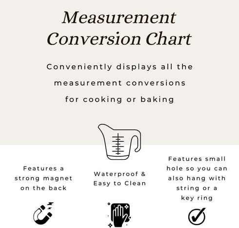 Kitchen Baking Measurement Conversion Chart Magnet, Must Have for Any Chef, Cooking Chart Equivalents