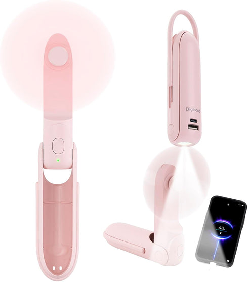 Pink Handheld Fan, Portable Bullet Shape 3000mAh USB Rechargeable 6 IN 1 Personal Fan for Travel